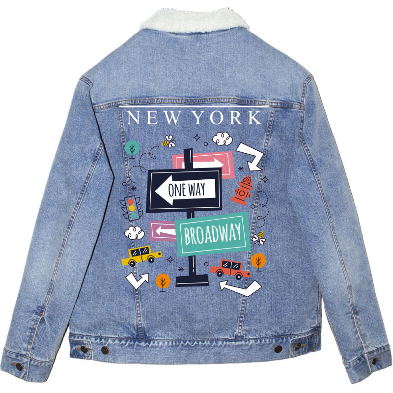 Broadway Sign City New York Unisex Sherpa-Lined Denim Jacket by thebrandal | Artistshot