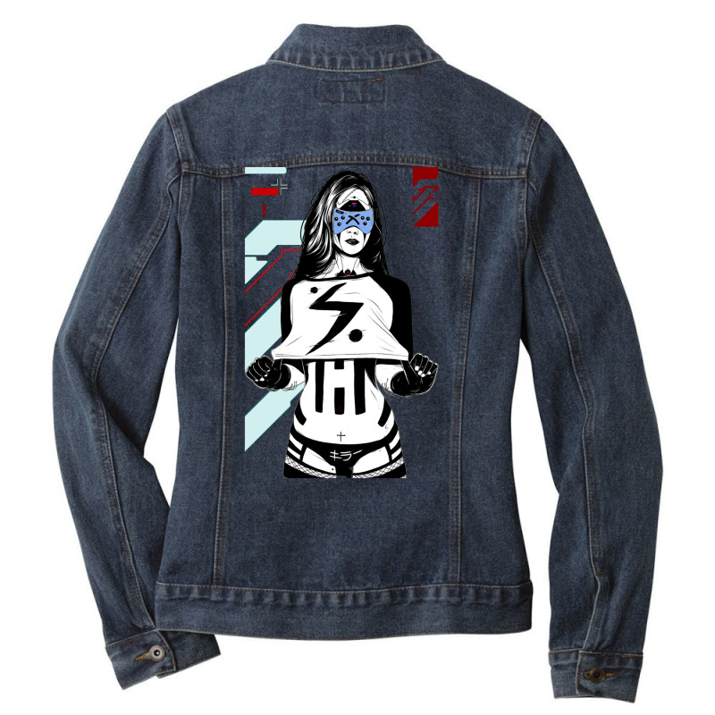 Cyberpunk Cyborg Girl Futuristic Style Ladies Denim Jacket by anunerazb | Artistshot