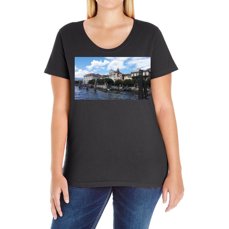 Borromean Islands In Lago Maggiore Arriving By Boat Poster Nostalgia Ladies Curvy T-Shirt by munyadeadyu | Artistshot