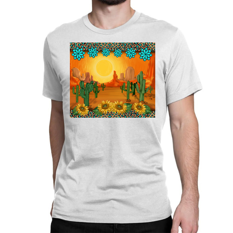 Western Sunset Cactus Sunflowers Gemstones Leopards Classic T-shirt | Artistshot