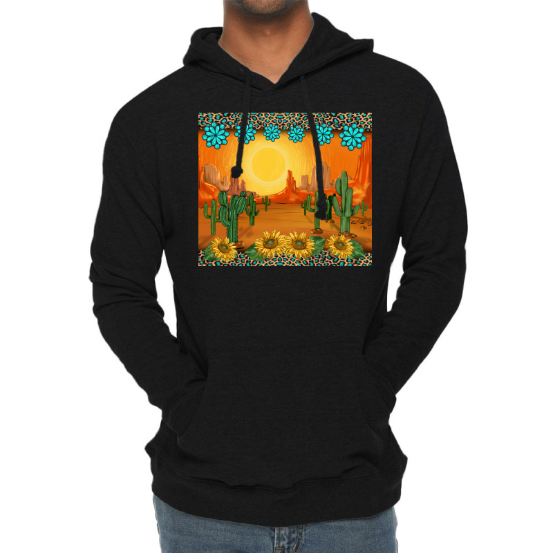 Western Sunset Cactus Sunflowers Gemstones Leopards Lightweight Hoodie | Artistshot