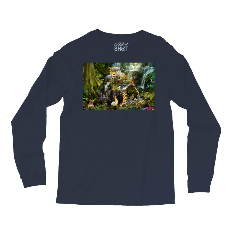 Jaguar Waterfall Jungle Poster Red Long Sleeve Shirts | Artistshot