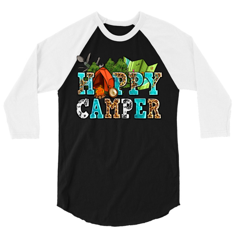 Happy Camper With Trees And Map 3/4 Sleeve Shirt | Artistshot