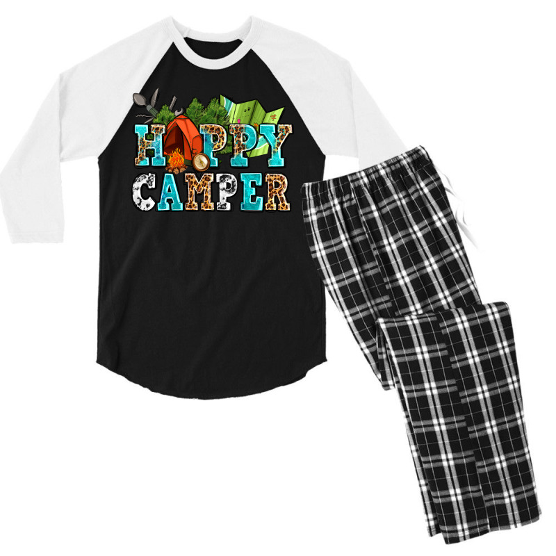Happy Camper With Trees And Map Men's 3/4 Sleeve Pajama Set | Artistshot