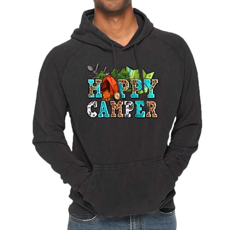 Happy Camper With Trees And Map Vintage Hoodie | Artistshot