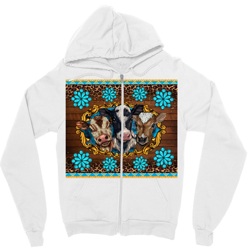 Western Baby Cow Turquoise Gemstones  Leopards Zipper Hoodie | Artistshot