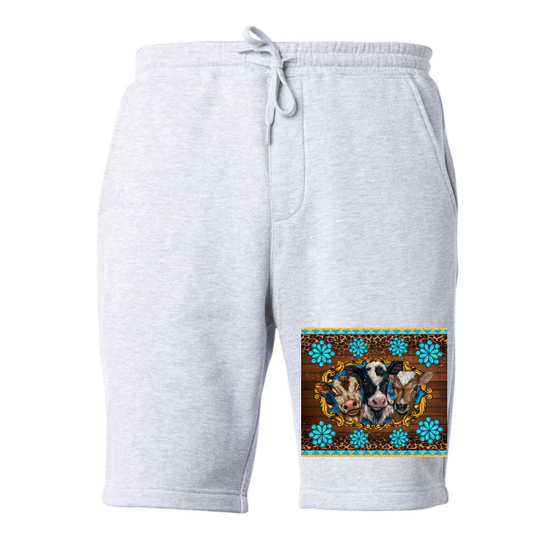 Western Baby Cow Turquoise Gemstones  Leopards Fleece Short | Artistshot