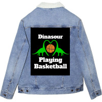 Dinosaur Playing Basketball Poster Girl Aesthetic Unisex Sherpa-lined Denim Jacket | Artistshot