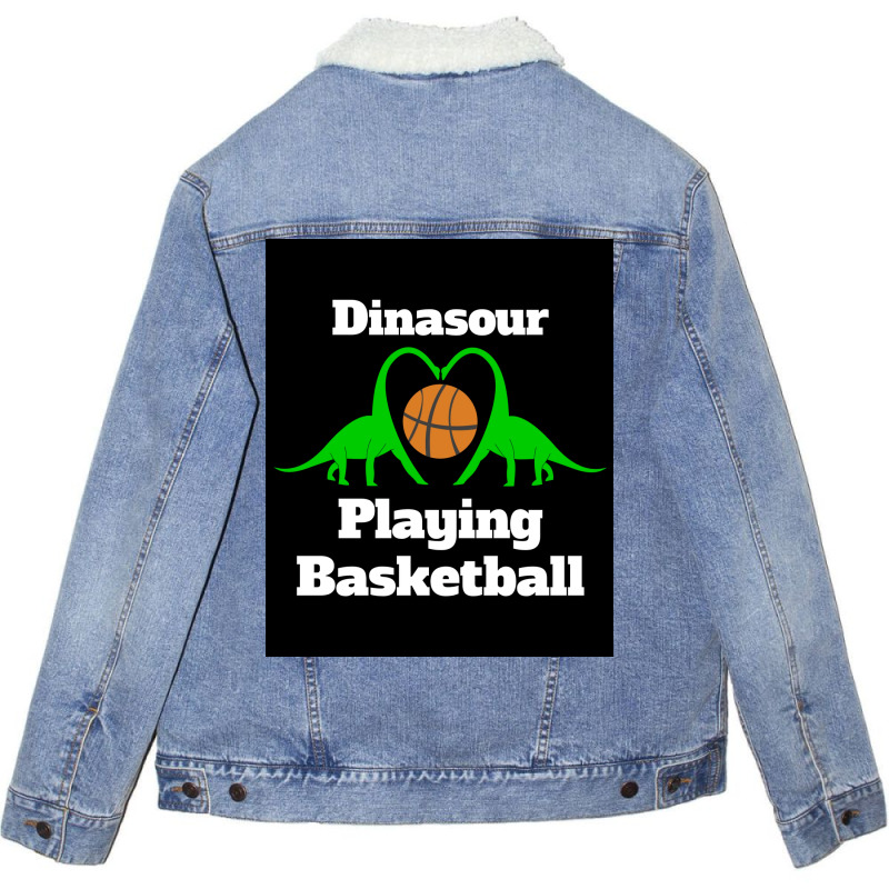 Dinosaur Playing Basketball Poster Girl Aesthetic Unisex Sherpa-lined Denim Jacket | Artistshot