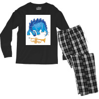 Dinosaur Playing Trumpet Funny Good Dinosaur Trumpet Lovers Cute Blue Men's Long Sleeve Pajama Set | Artistshot