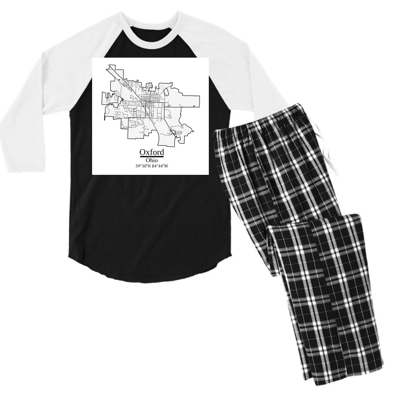 Oxford Ohio Road Map Art Blue Rivers And Dark Roads City Limits Style Men's 3/4 Sleeve Pajama Set | Artistshot