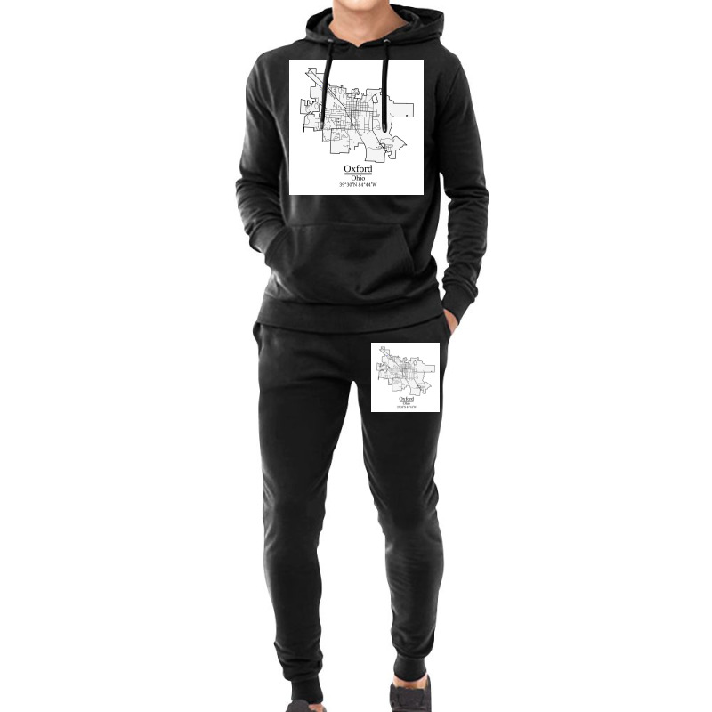 Oxford Ohio Road Map Art Blue Rivers And Dark Roads City Limits Style Hoodie & Jogger Set | Artistshot