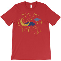 Celestial Stars And Moons In Gold And Dark Blue T-shirt | Artistshot