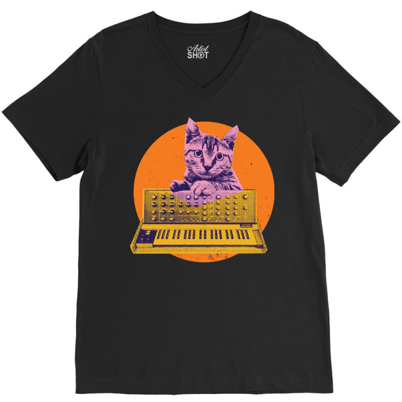 Cool Cat Synthesizer Music Producer Design V-neck Tee | Artistshot