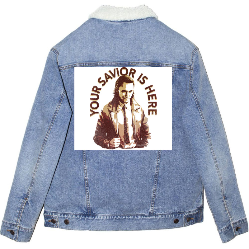 Your Savior Is Here Faded Portrait Poster Quote Unisex Sherpa-lined Denim Jacket | Artistshot