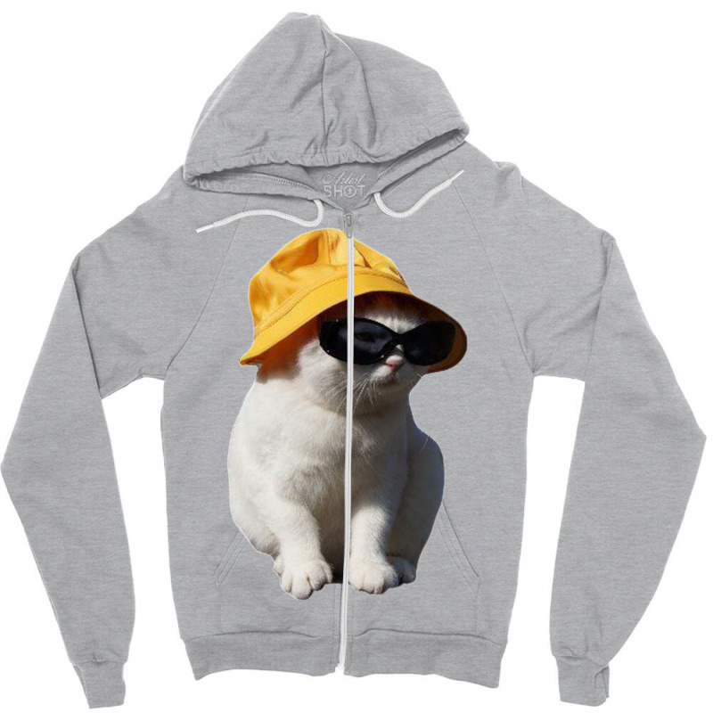 Bucket Hat Cat Zipper Hoodie by inggaerzoahg | Artistshot