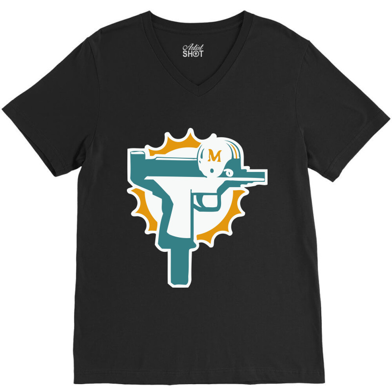 Miami Gun Dolphin V-neck Tee | Artistshot