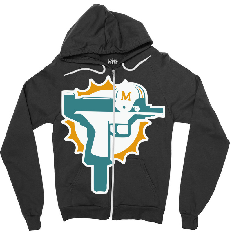 Miami Gun Dolphin Zipper Hoodie | Artistshot