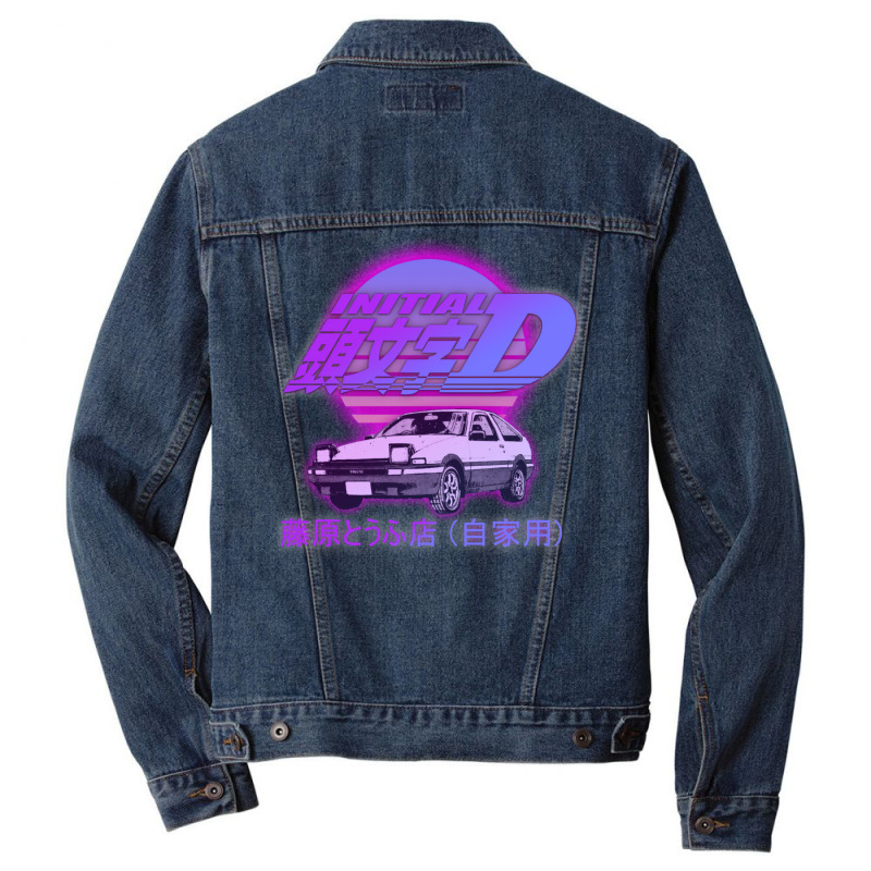 Initial D Ae86 Retro Synthwave Men Denim Jacket by pernerdhiwary | Artistshot