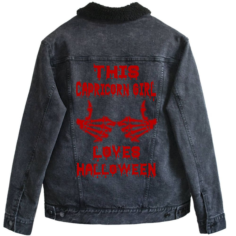 Halloween 2019 This Capricorn Girl Loves Halloween Unisex Sherpa-lined Denim Jacket | Artistshot