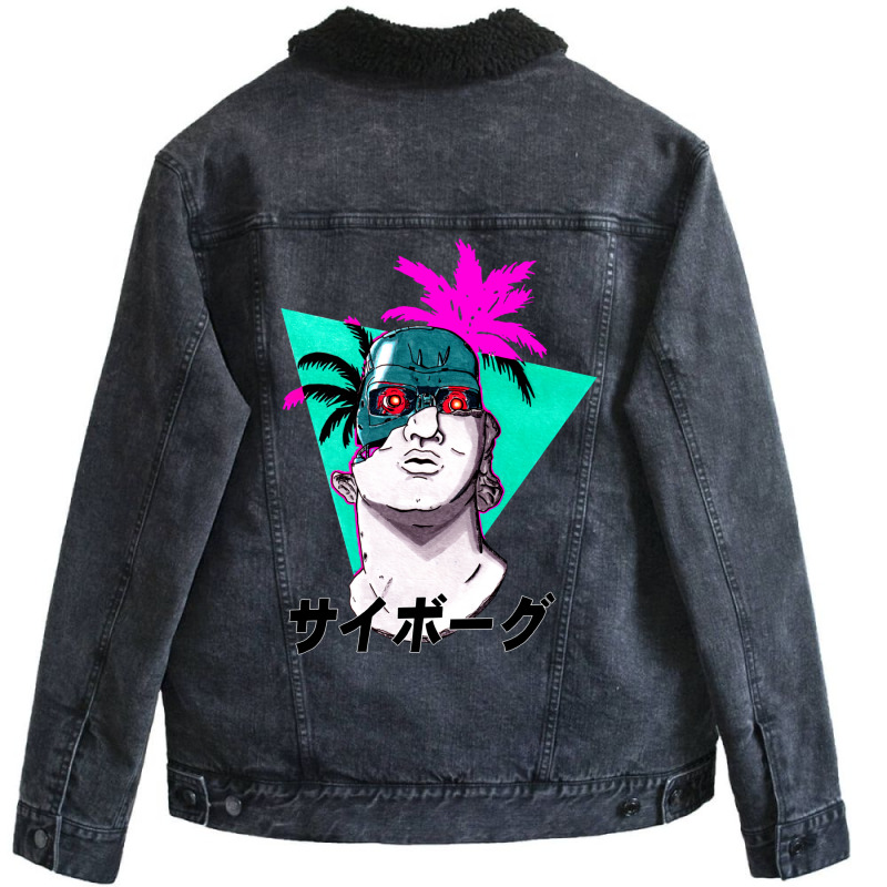 Greek Bust Cyborg Vaporwave Unisex Sherpa-Lined Denim Jacket by camojafurxhiv | Artistshot