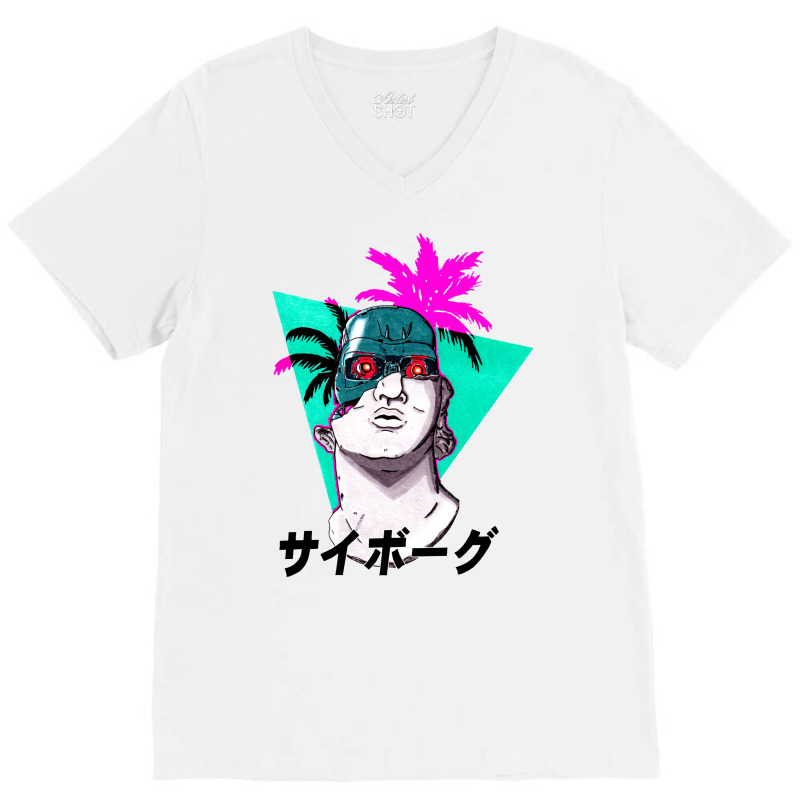 Greek Bust Cyborg Vaporwave V-Neck Tee by camojafurxhiv | Artistshot