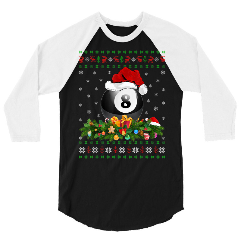 Billiards Sports Lover Xmas Santa Ugly Billiards Christmas T Shirt 3/4 Sleeve Shirt | Artistshot