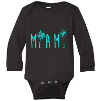 Trending Miami Beach Florida Palm Trees Long Sleeve Baby Bodysuit | Artistshot