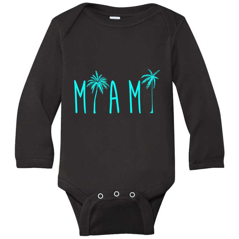 Trending Miami Beach Florida Palm Trees Long Sleeve Baby Bodysuit by yumgaugeteuda | Artistshot