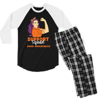 Support Squad Orange Warrior Adhd Awareness Women Men's 3/4 Sleeve Pajama Set | Artistshot