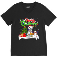 Dalmatian Dog Xmas Lighting Matching Santa Dalmatian Dog Wearing Chris V-neck Tee | Artistshot