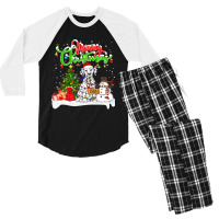 Dalmatian Dog Xmas Lighting Matching Santa Dalmatian Dog Wearing Chris Men's 3/4 Sleeve Pajama Set | Artistshot