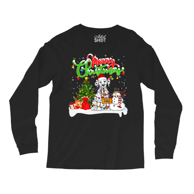 Dalmatian Dog Xmas Lighting Matching Santa Dalmatian Dog Wearing Chris Long Sleeve Shirts by AURRADILLARD | Artistshot