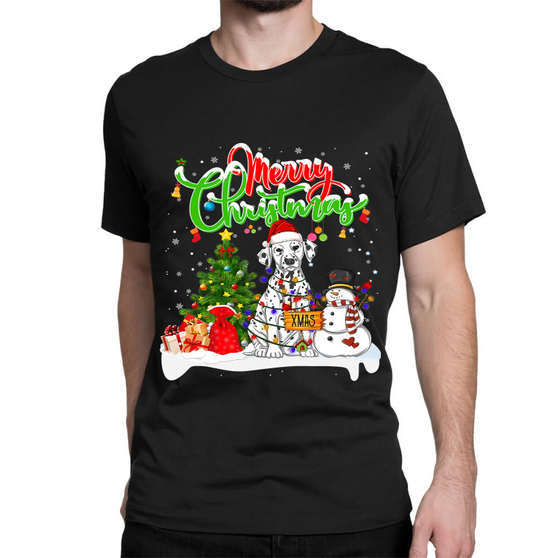 Dalmatian Dog Xmas Lighting Matching Santa Dalmatian Dog Wearing Chris Classic T-shirt by AURRADILLARD | Artistshot