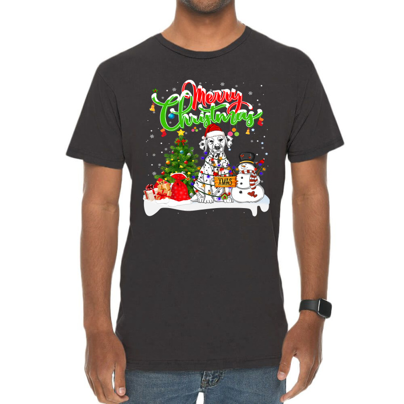 Dalmatian Dog Xmas Lighting Matching Santa Dalmatian Dog Wearing Chris Vintage T-Shirt by AURRADILLARD | Artistshot