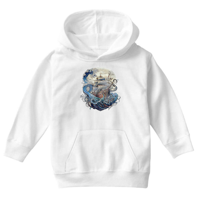 Giant Octopus Pirate Vintage Kraken Ship Sailing Squid T Shirt Youth Hoodie | Artistshot