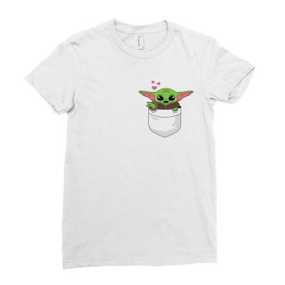 Cute Baby Yoda Pocket Ladies Fitted T-shirt Designed By Honeysuckle