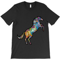 Hot Trend Colourful Jumping Horse In Stripy Pattern Design T-shirt | Artistshot