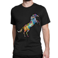 Hot Trend Colourful Jumping Horse In Stripy Pattern Design Classic T-shirt | Artistshot