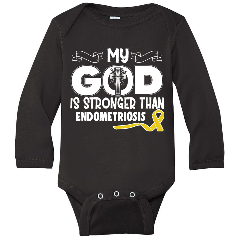 Limited Edition Endometriosis Awareness My God Is Stronger Than - In T Long Sleeve Baby Bodysuit | Artistshot