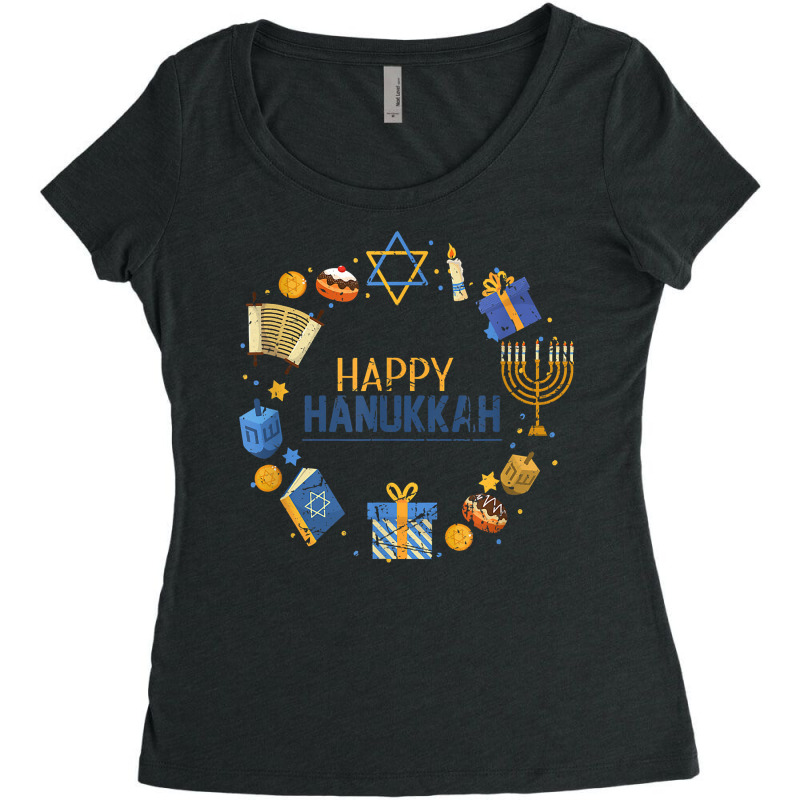 Happy Hanukkah Design Menorah Lights Family Matching T Shirt Women's Triblend Scoop T-shirt by joeykujalat4t | Artistshot