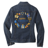 Happy Hanukkah Design Menorah Lights Family Matching T Shirt Ladies Denim Jacket | Artistshot