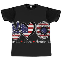 Trending Peace Love America Women Girls Sunflower 4th Graphic T-shirt | Artistshot