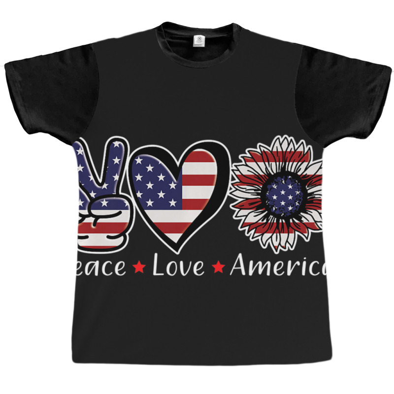 Trending Peace Love America Women Girls Sunflower 4th Graphic T-shirt by yumgaugeteuda | Artistshot