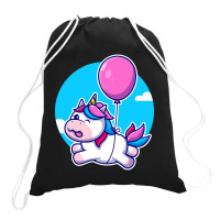 Limited Edition Cute Unicorn Floating With Balloon Cartoon Drawstring Bags | Artistshot