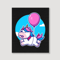 Limited Edition Cute Unicorn Floating With Balloon Cartoon Portrait Canvas Print | Artistshot