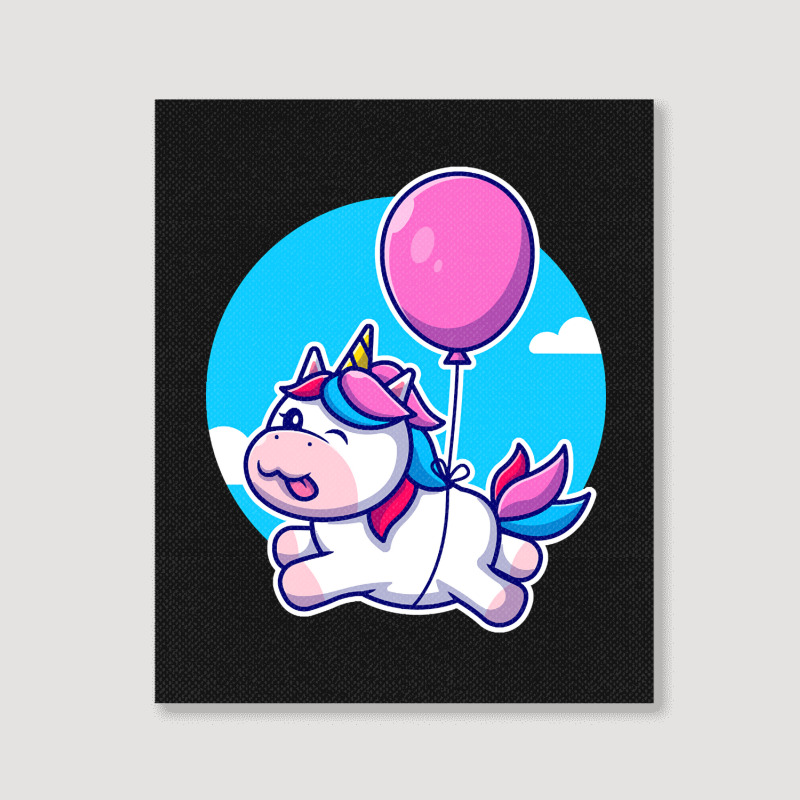 Limited Edition Cute Unicorn Floating With Balloon Cartoon Portrait Canvas Print | Artistshot