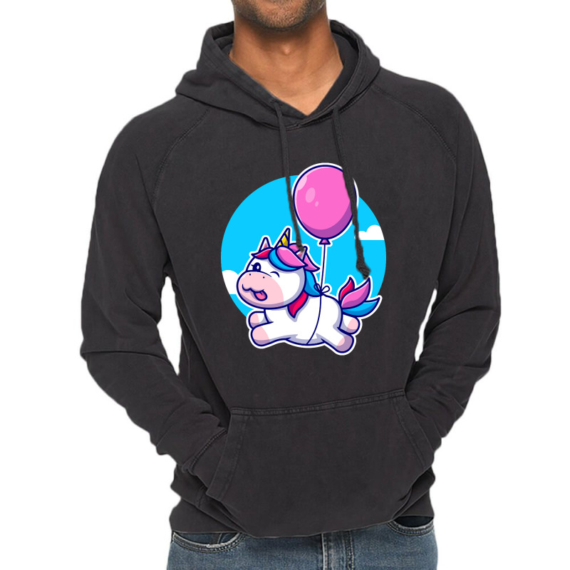 Limited Edition Cute Unicorn Floating With Balloon Cartoon Vintage Hoodie | Artistshot