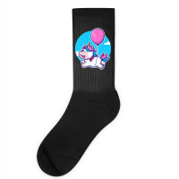 Limited Edition Cute Unicorn Floating With Balloon Cartoon Socks | Artistshot