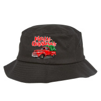 Funny Vintage Merry Christmas Tree Red Wagon Truck Outfit Long Sleeve Bucket Hat | Artistshot